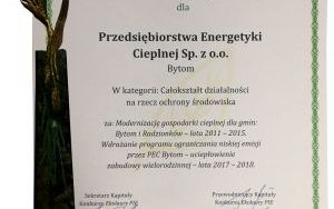 Ekolaur dla PEC za całokształt działalności na rzecz ochrony środowiska